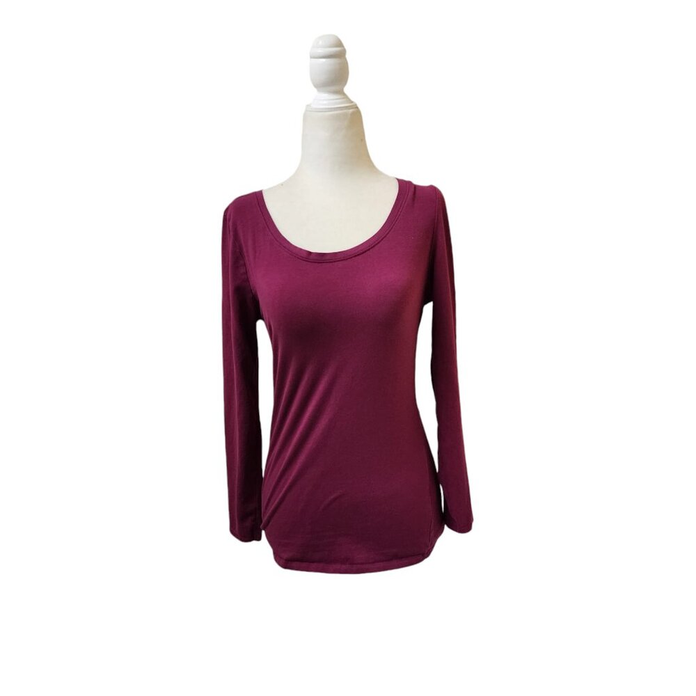Splash Fusia Pink Purple Long Sleeve Top Sexy Scoop Neck Form Fitting Large